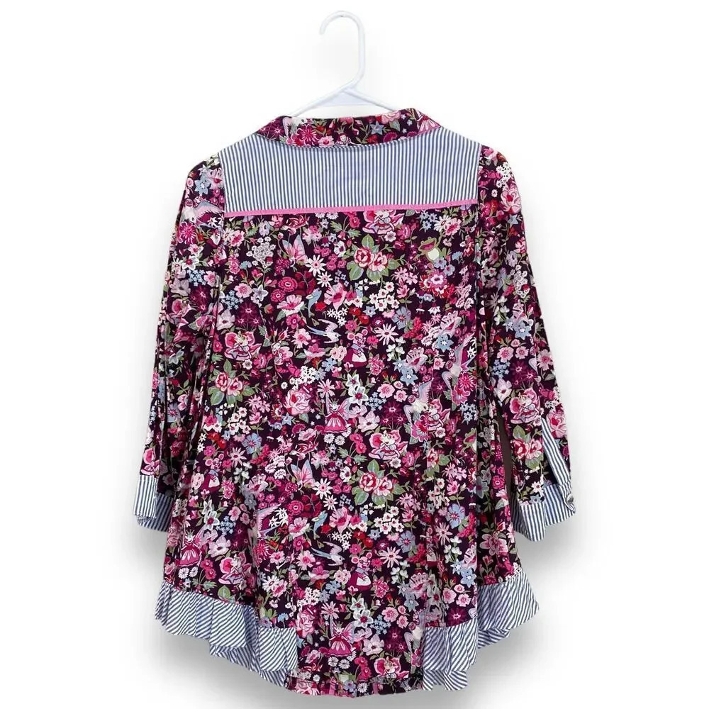 OLLEBOREBLA Floral Top Pink Japanese Street Fashion Blouse Eclectic Artsy Medium - Picture 2 of 7